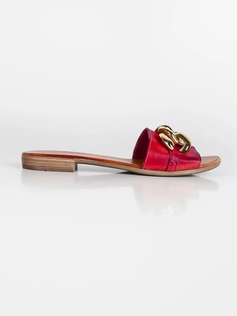 Ciabatte in pelle con catena - rosso