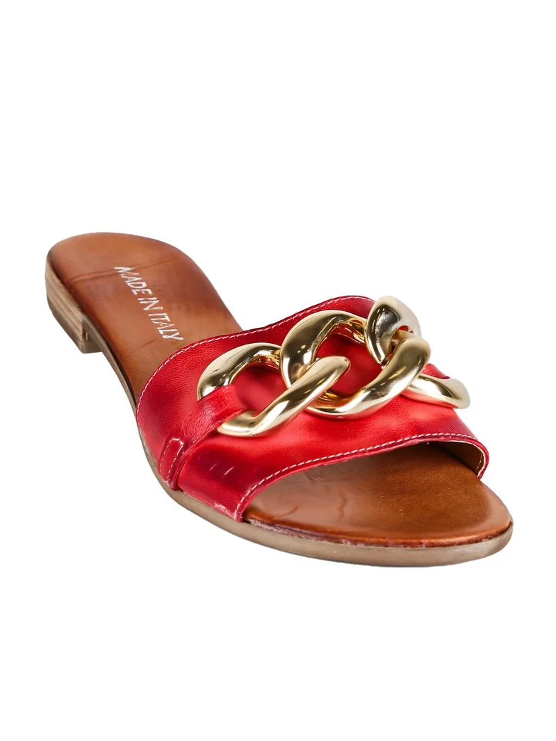 Ciabatte in pelle con catena - rosso