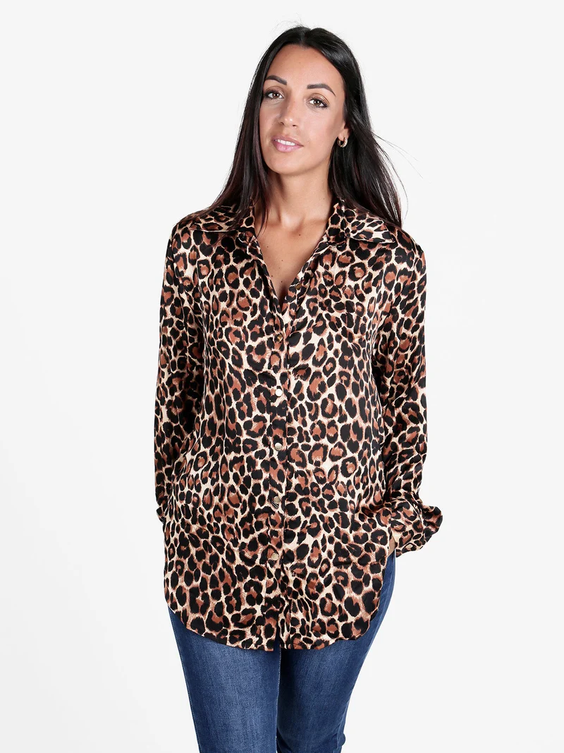 Camicia donna maculata a maniche lunghe - marrone scuro