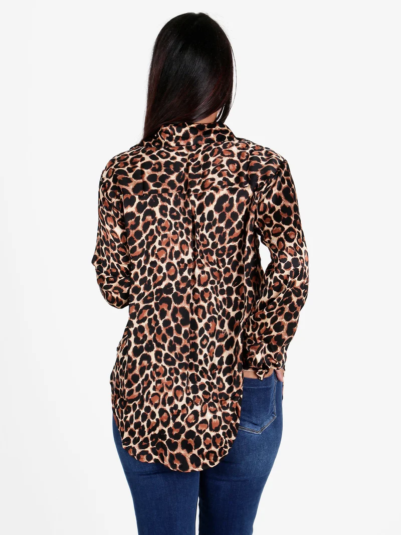 Camicia donna maculata a maniche lunghe - marrone scuro