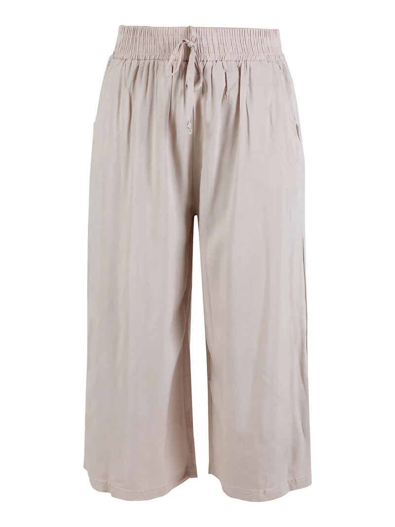 Pantaloni cropped donna a gamba larga in cotone - beige