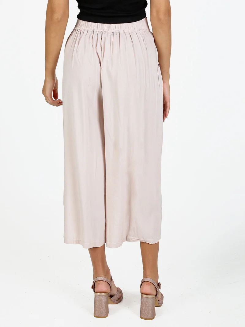 Pantaloni cropped donna a gamba larga in cotone - beige