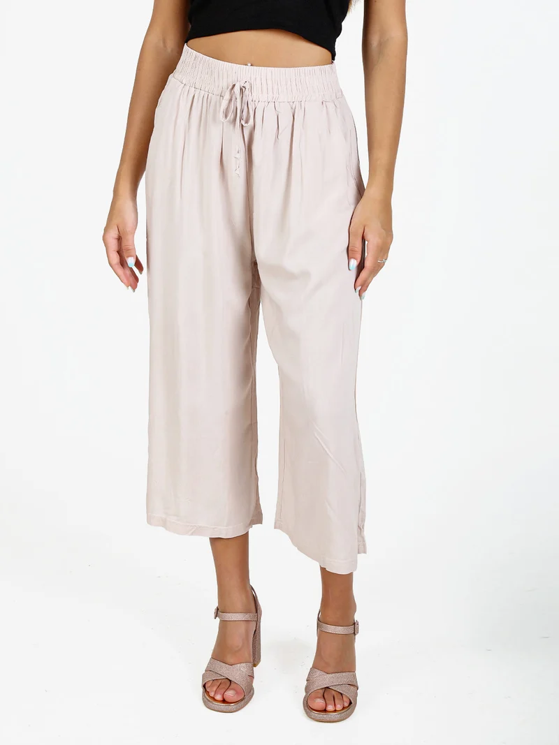Pantaloni cropped donna a gamba larga in cotone - beige