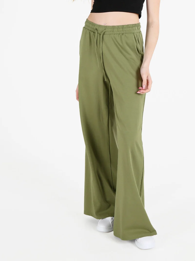 Pantaloni sportivi da donna a gamba larga con coulisse - verde