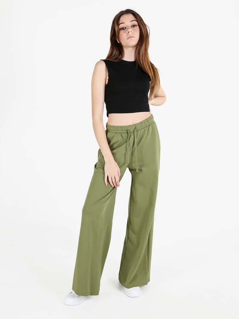 Pantaloni sportivi da donna a gamba larga con coulisse - verde