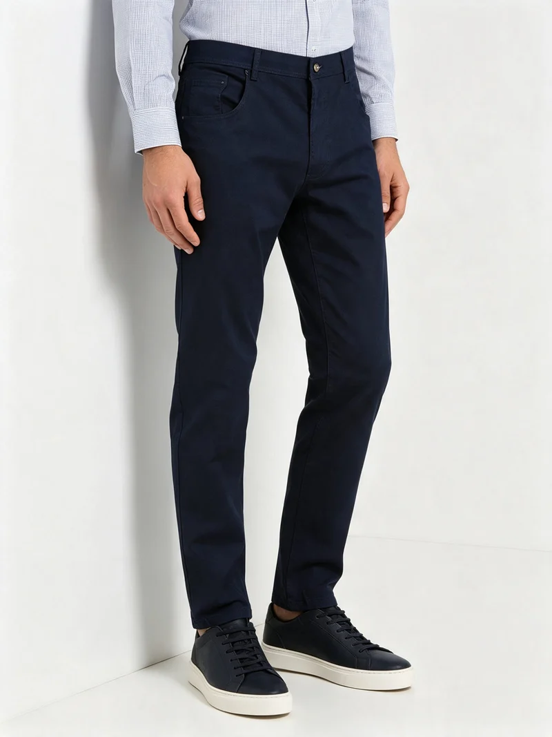 Pantaloni casual da uomo in cotone - blu scuro