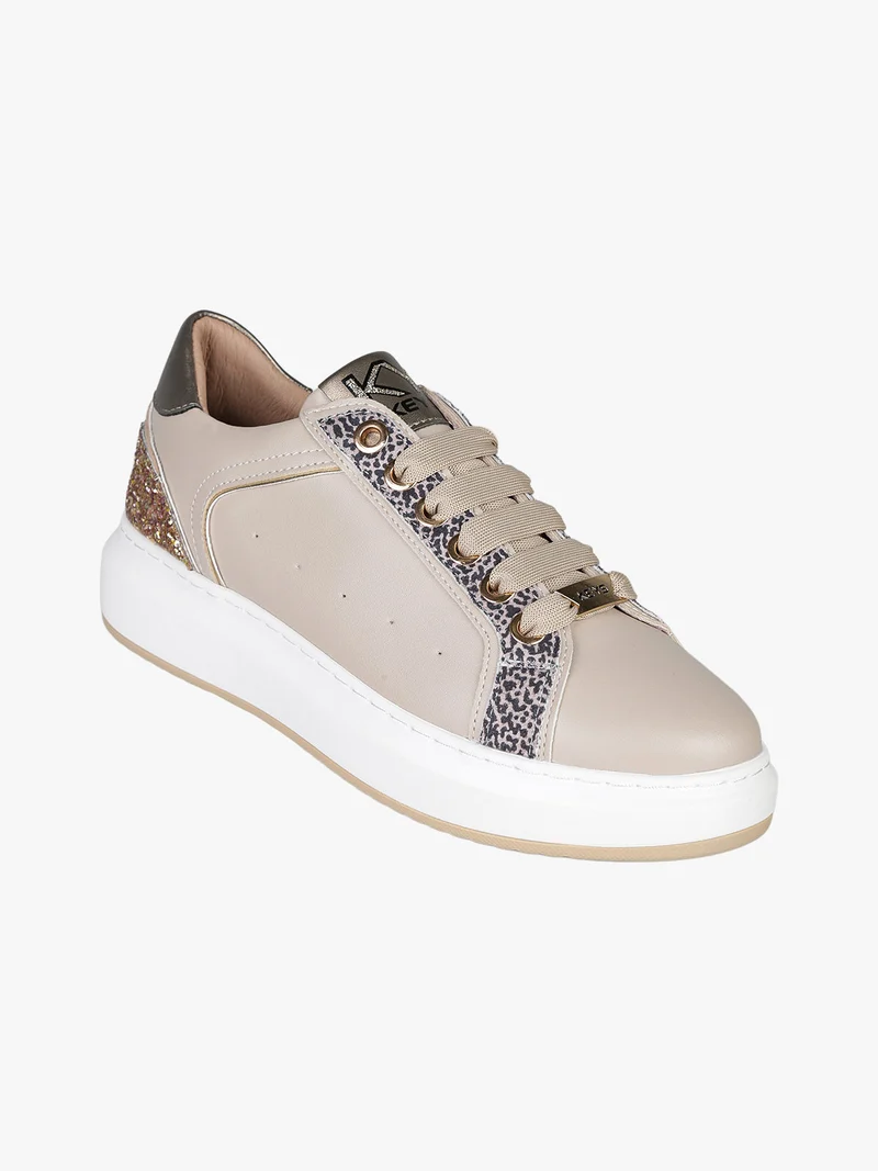 Sneakers donna stringate con platform - taupe