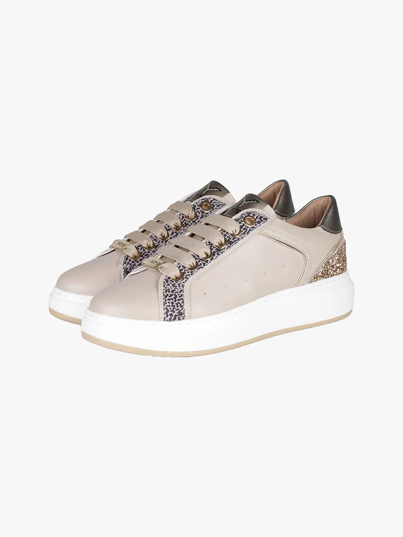 Sneakers donna stringate con platform - taupe