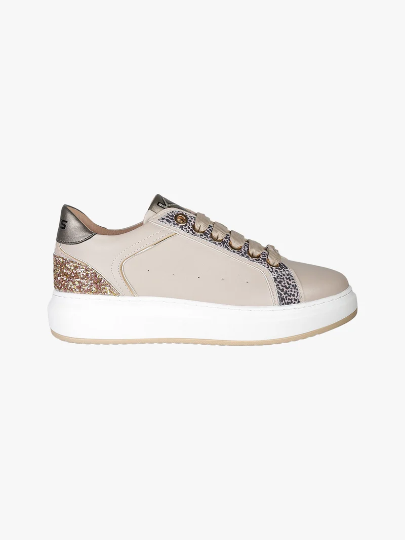 Sneakers donna stringate con platform - taupe