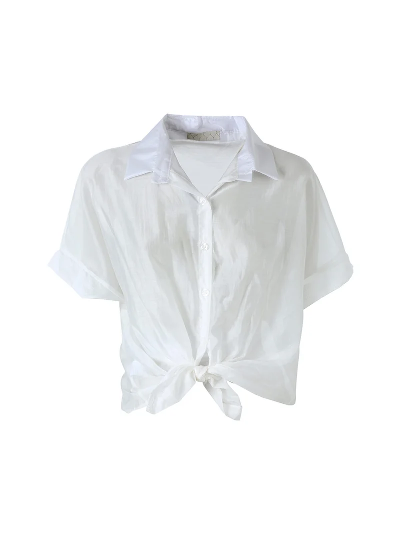 Camicia donna annodata a maniche corte - bianco