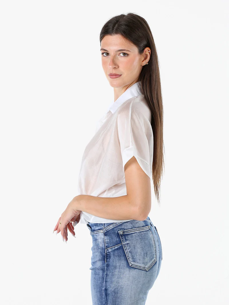 Camicia donna annodata a maniche corte - bianco