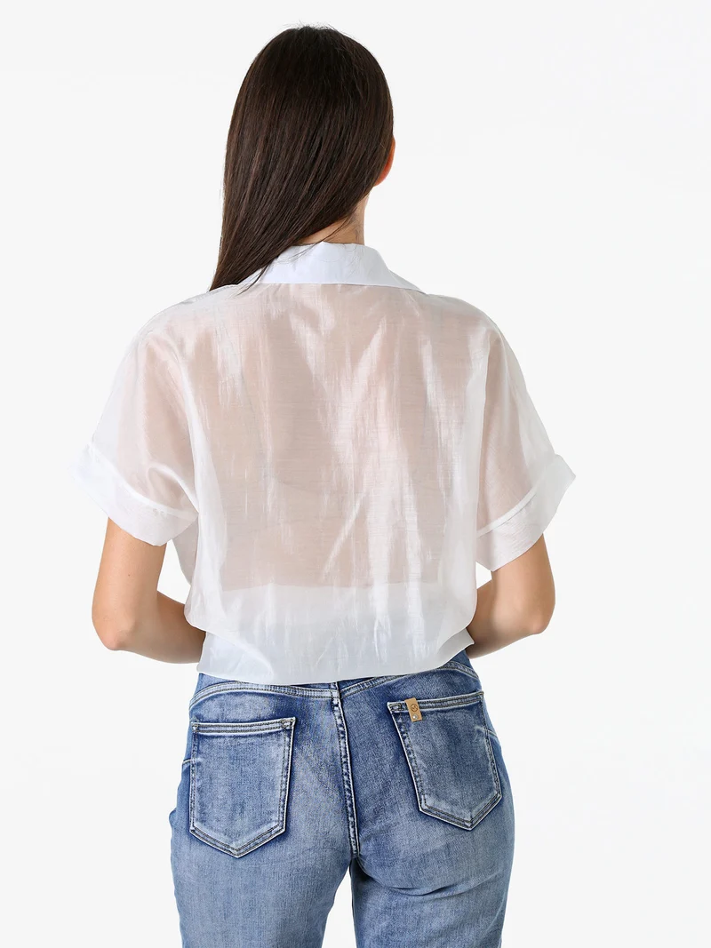Camicia donna annodata a maniche corte - bianco