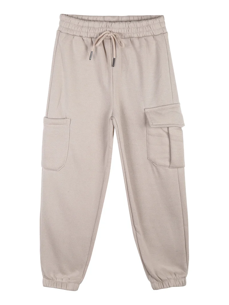 Pantaloni tuta da bambina felpati con tasconi laterali - beige