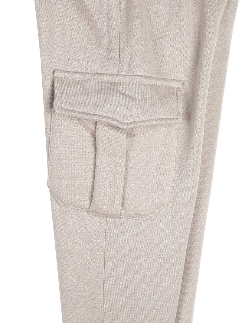 Pantaloni tuta da bambina felpati con tasconi laterali - beige