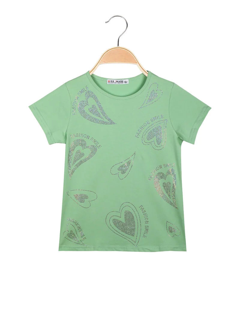 T-shirt da ragazza con strass - verde chiaro