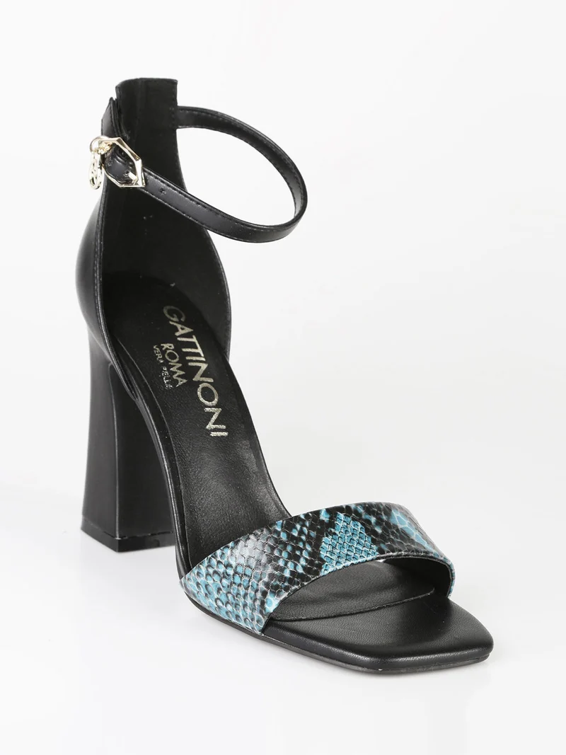 Sandali donna animalier con tacco - nero