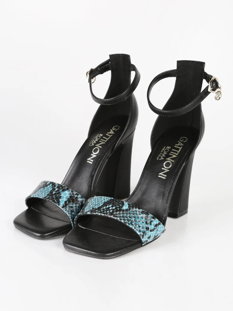 Sandali donna animalier con tacco - nero