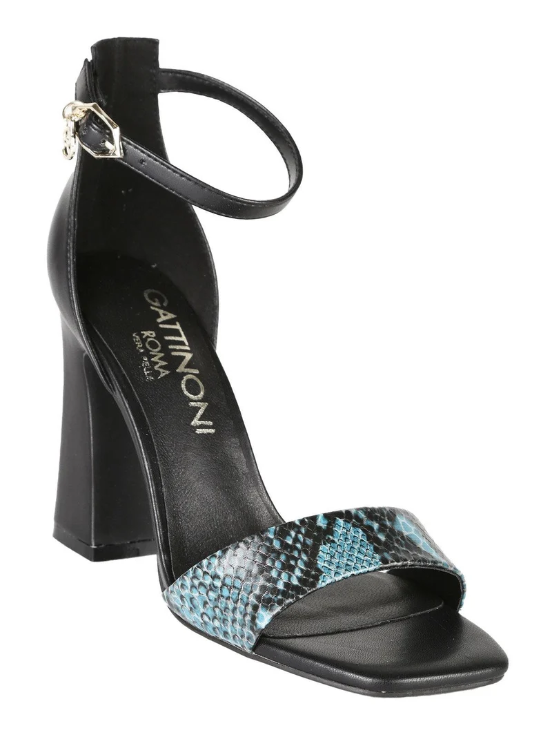 Sandali donna animalier con tacco - nero