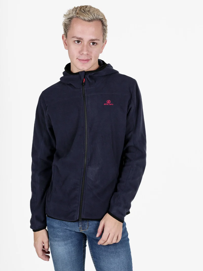 Felpa in pile da uomo con cappuccio e zip - blu scuro