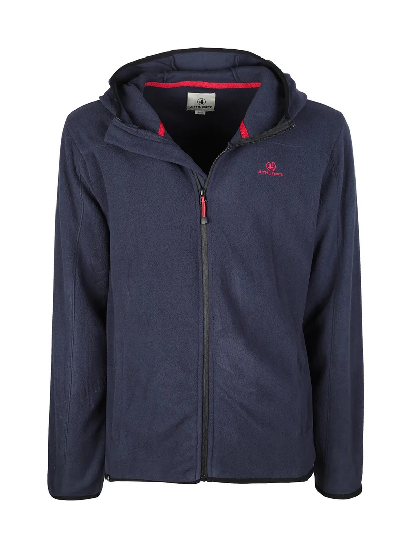 Felpa in pile da uomo con cappuccio e zip - blu scuro