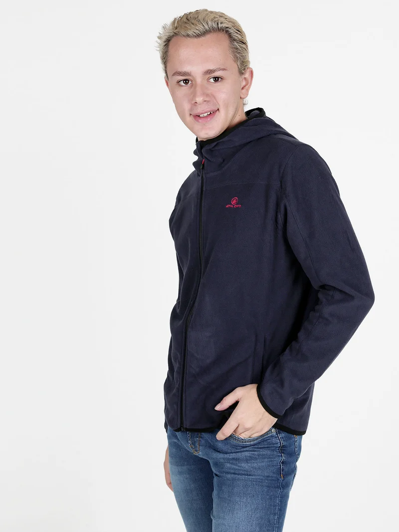 Felpa in pile da uomo con cappuccio e zip - blu scuro