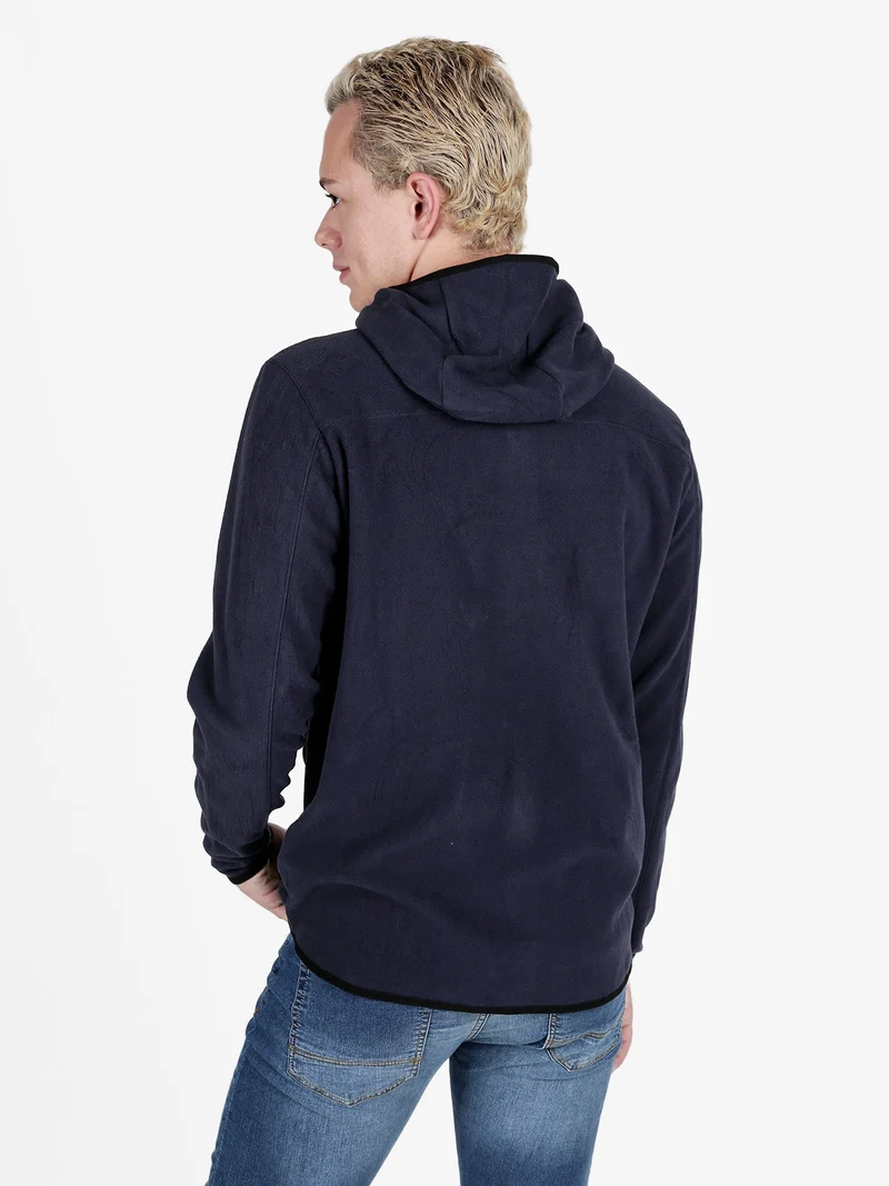 Felpa in pile da uomo con cappuccio e zip - blu scuro