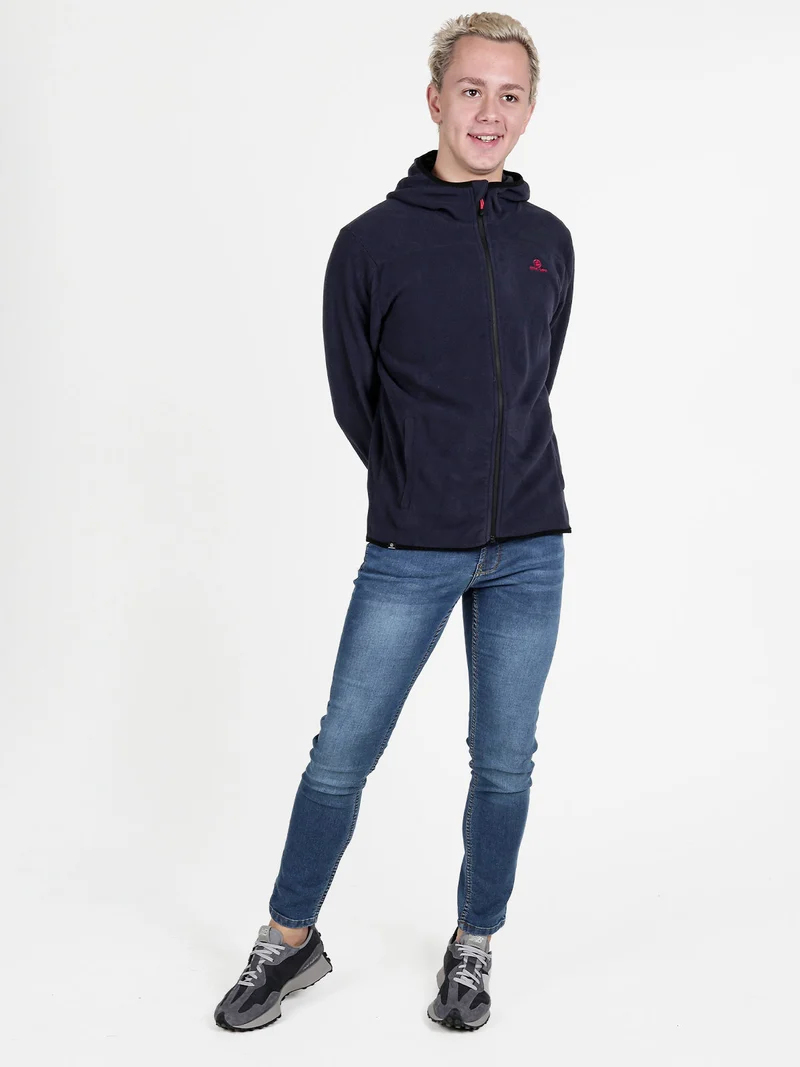 Felpa in pile da uomo con cappuccio e zip - blu scuro