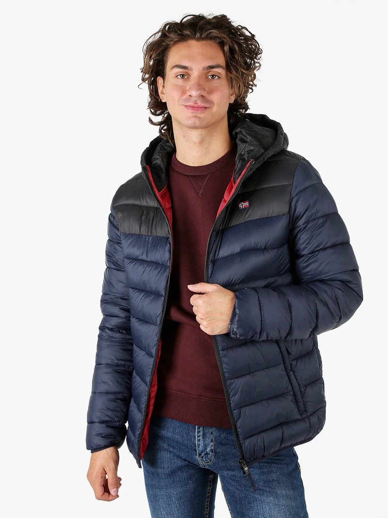 Giubbotto imbottito da uomo con cappuccio e zip - blu scuro