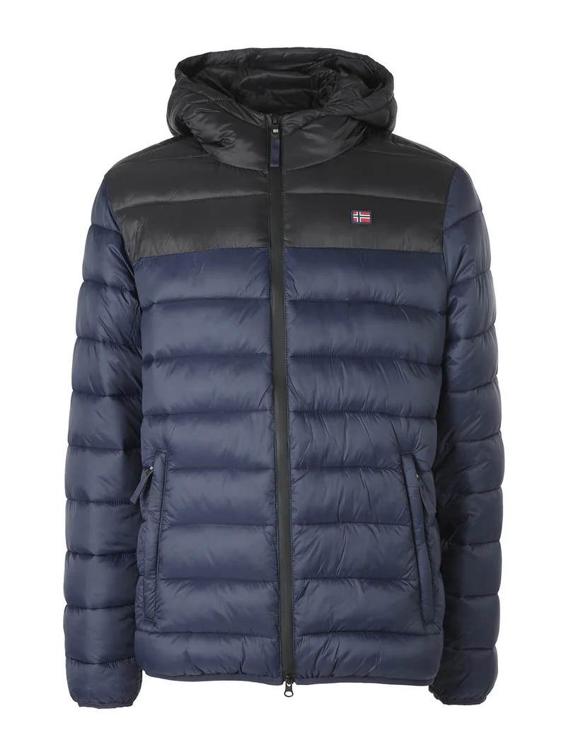 Giubbotto imbottito da uomo con cappuccio e zip - blu scuro