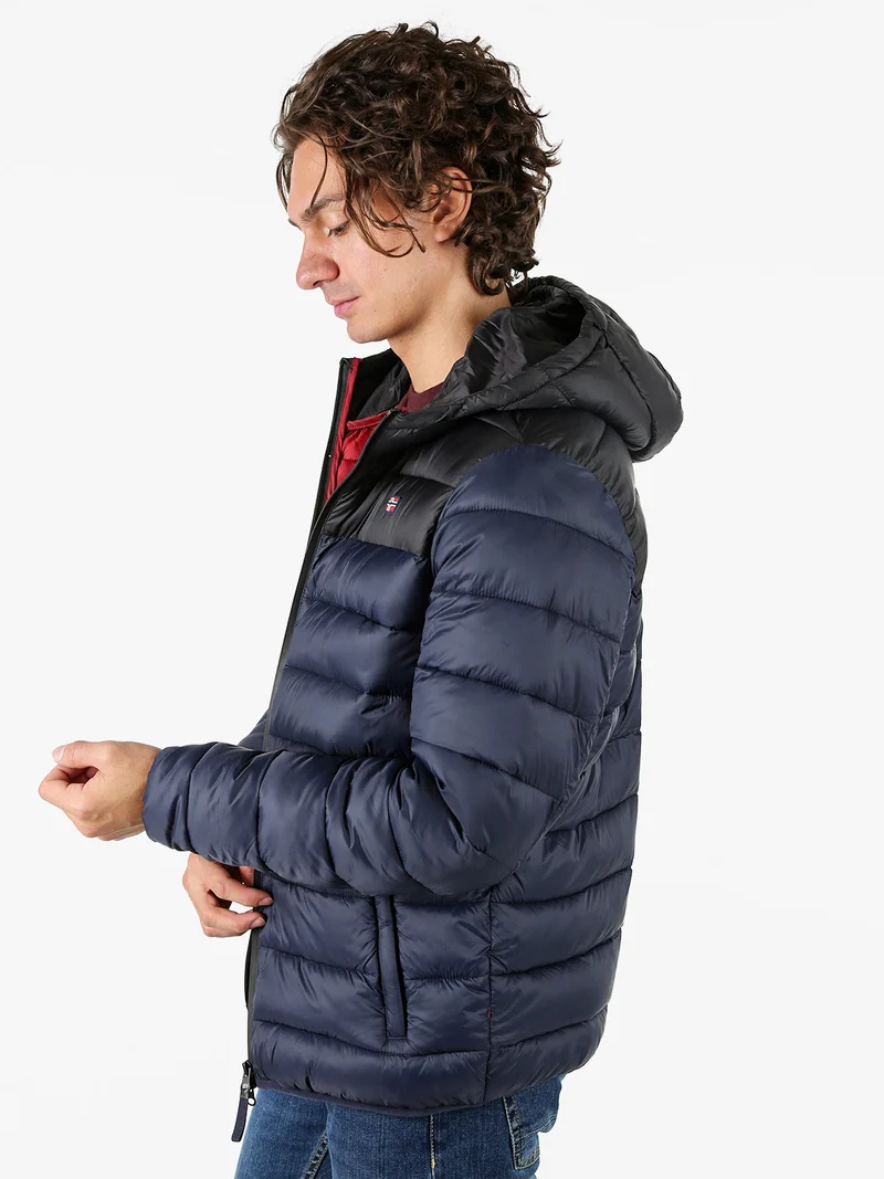 Giubbotto imbottito da uomo con cappuccio e zip - blu scuro
