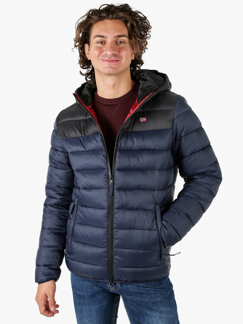 Giubbotto imbottito da uomo con cappuccio e zip - blu scuro