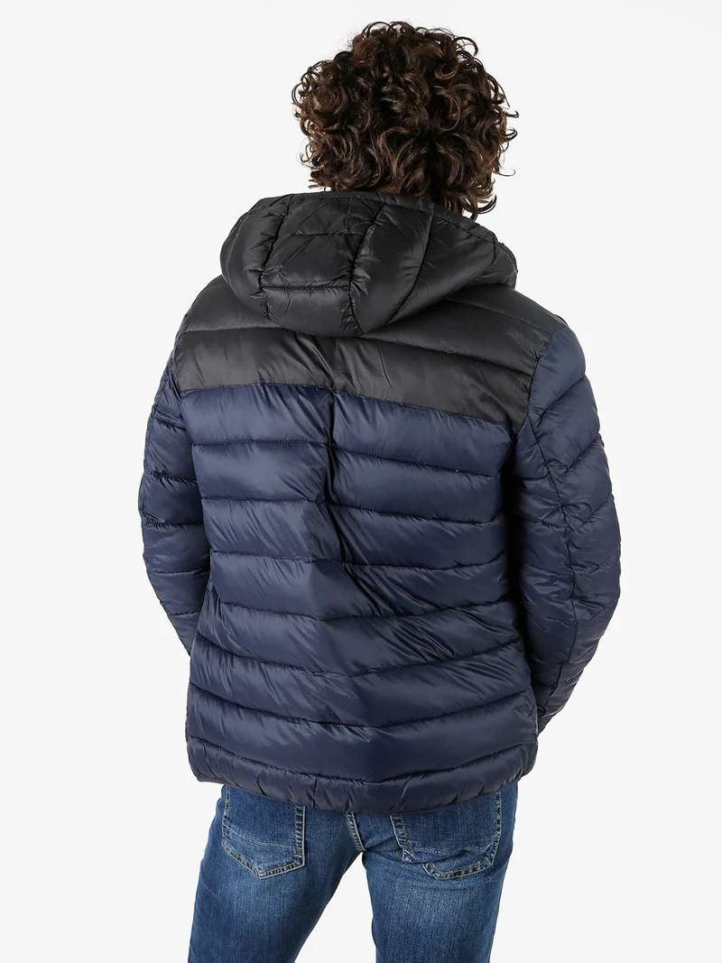 Giubbotto imbottito da uomo con cappuccio e zip - blu scuro