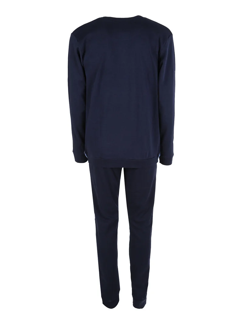 Pigiama lungo da uomo in cotone interlock - blu