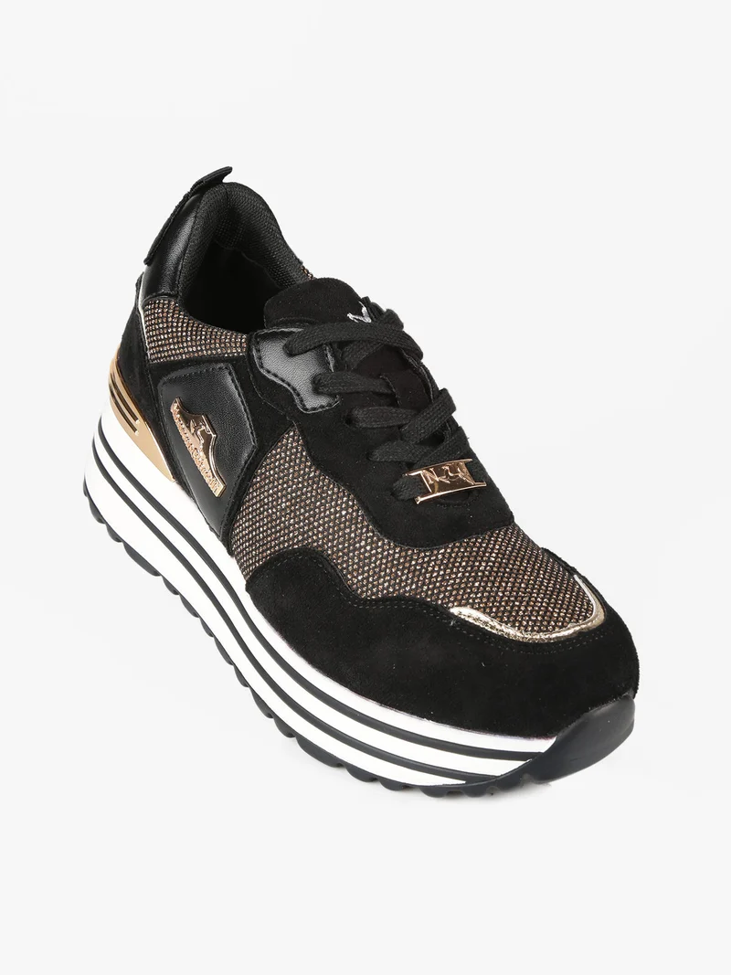 Sneakers donna brillantinate con platform - nero