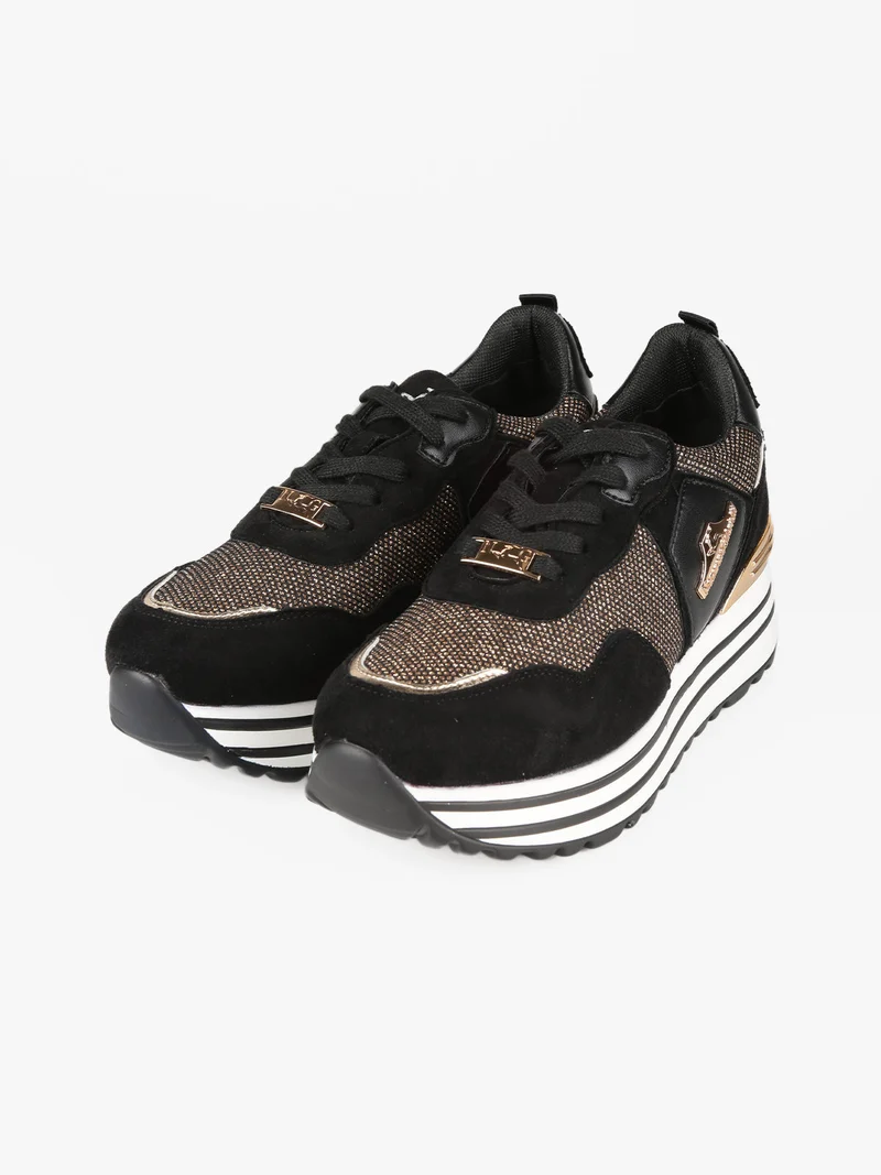 Sneakers donna brillantinate con platform - nero