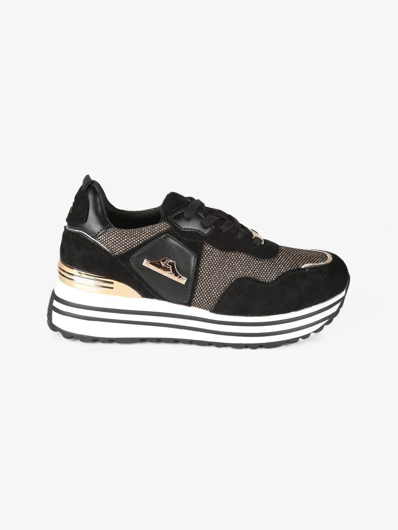 Sneakers donna brillantinate con platform - nero
