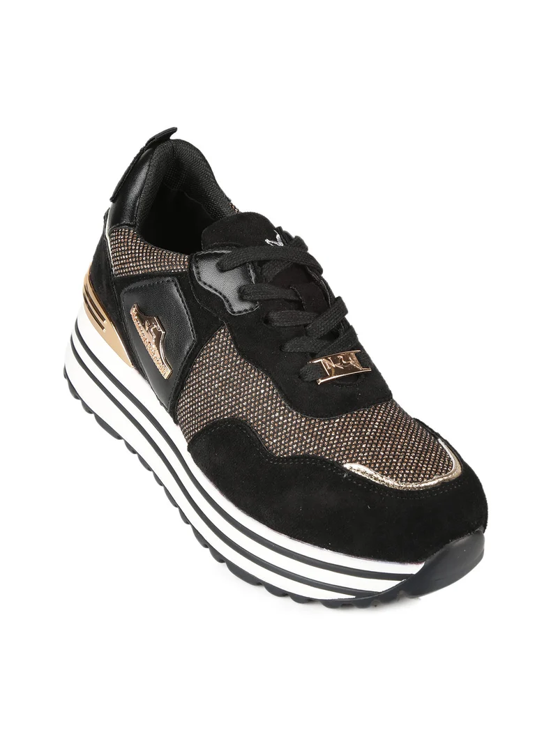 Sneakers donna brillantinate con platform - nero