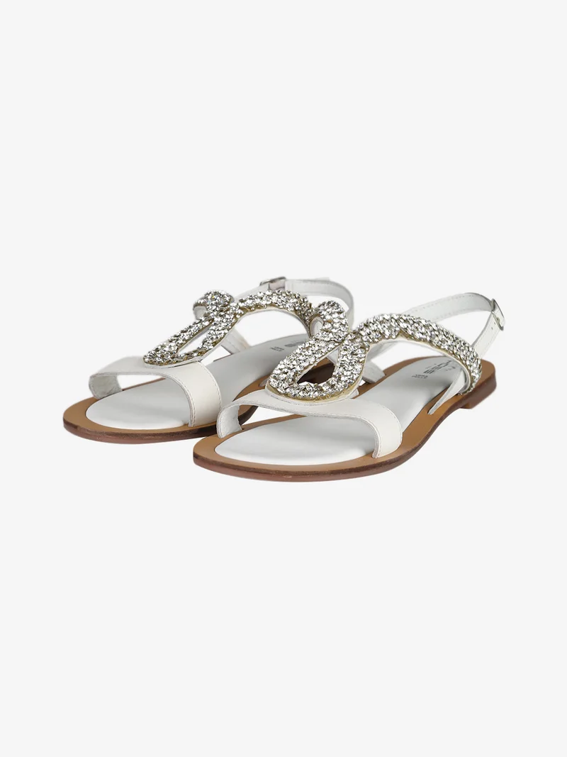 Sandali bassi in pelle con strass - bianco