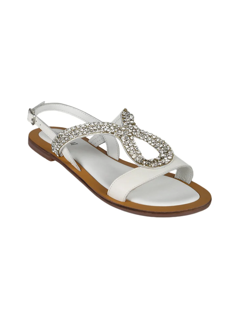 Sandali bassi in pelle con strass - bianco