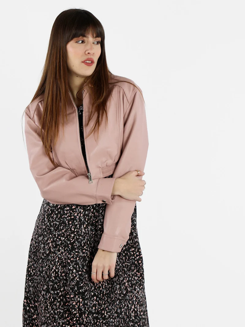 Giacca cropped da donna in ecopelle - rosa
