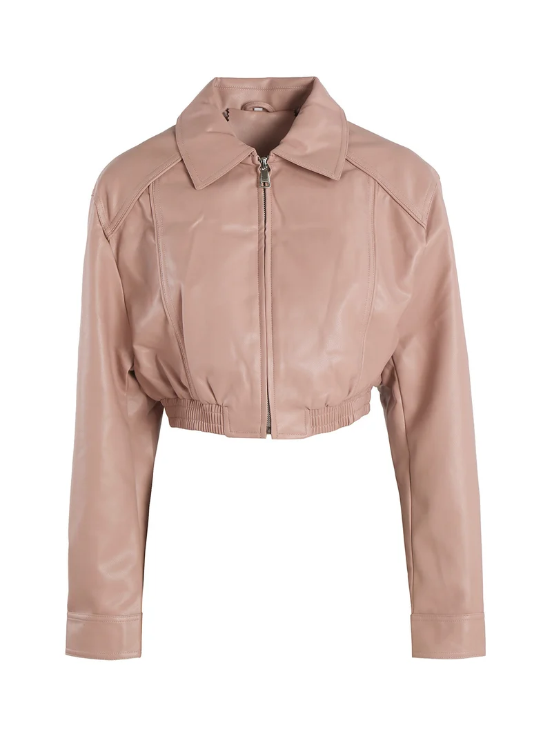 Giacca cropped da donna in ecopelle - rosa