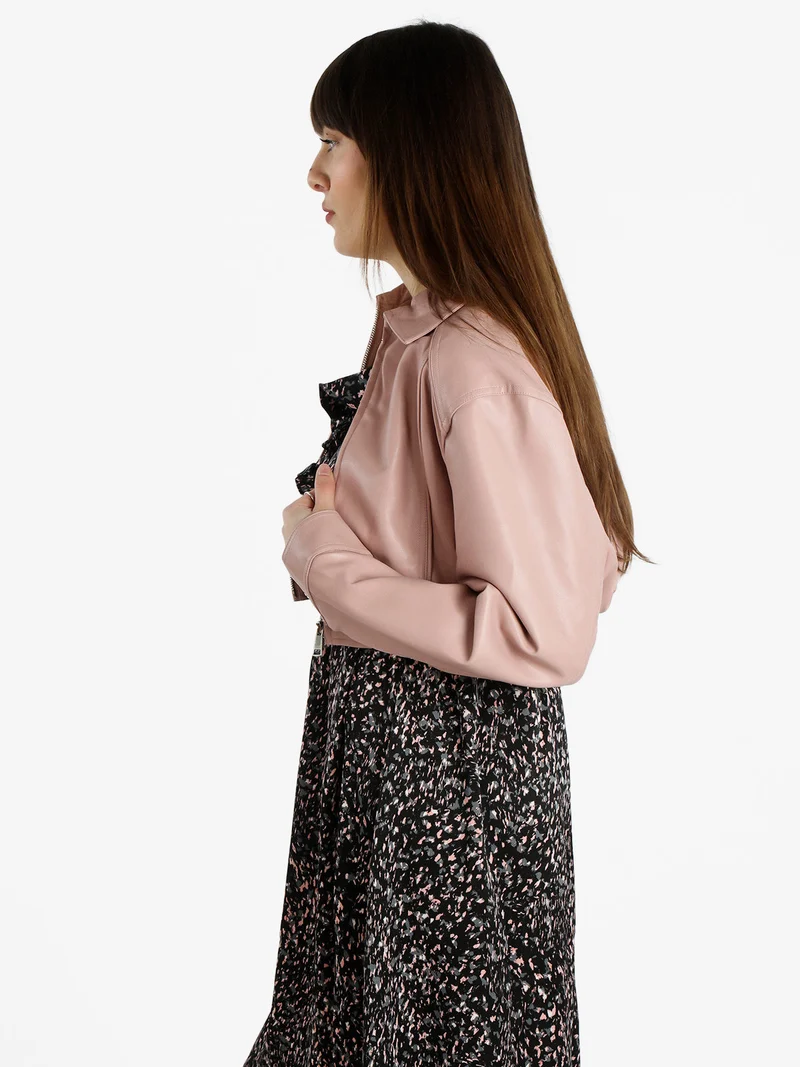 Giacca cropped da donna in ecopelle - rosa