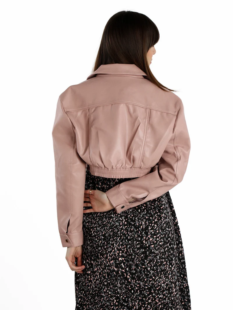 Giacca cropped da donna in ecopelle - rosa