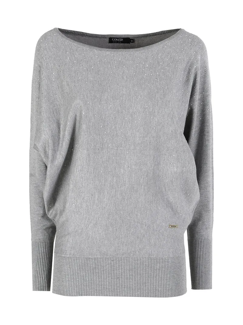 Maglia donna con scollo a barca e borchie - grigio