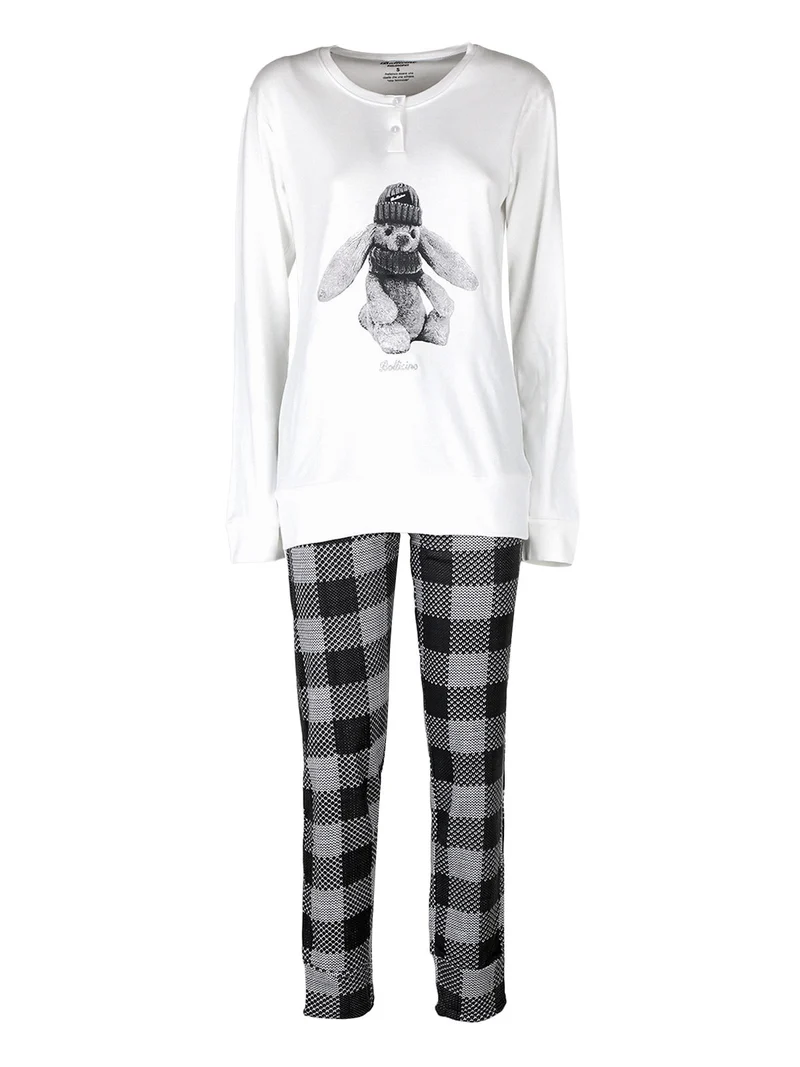 Pigiama lungo da donna in cotone - bianco