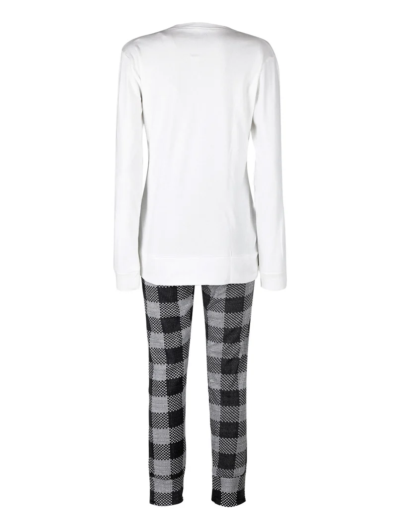 Pigiama lungo da donna in cotone - bianco