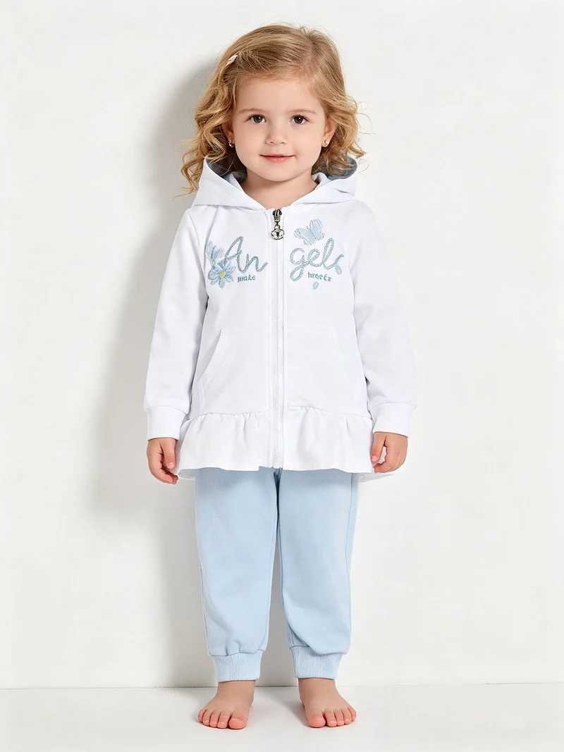 Completo 3 pezzi da neonata con cappuccio e zip - bianco