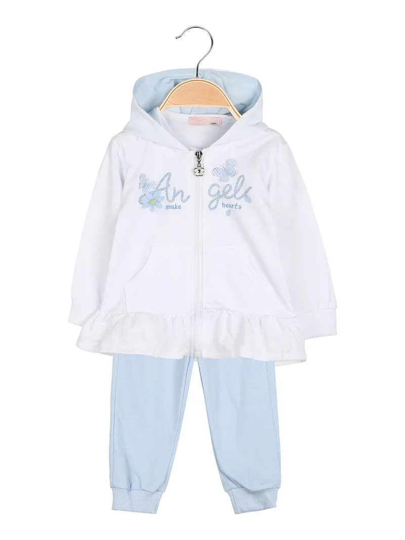 Completo 3 pezzi da neonata con cappuccio e zip - bianco