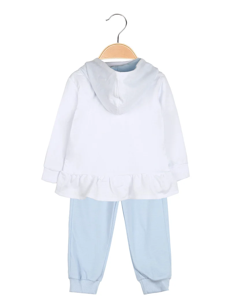Completo 3 pezzi da neonata con cappuccio e zip - bianco