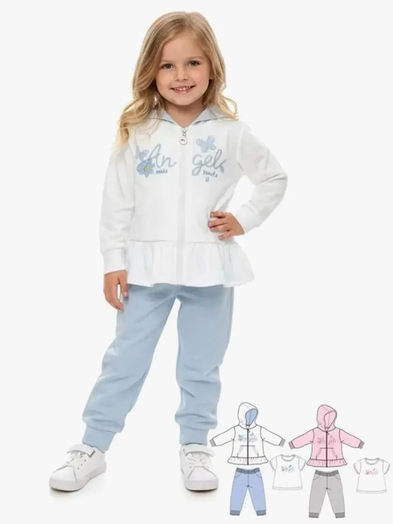 Completo 3 pezzi da neonata con cappuccio e zip - bianco
